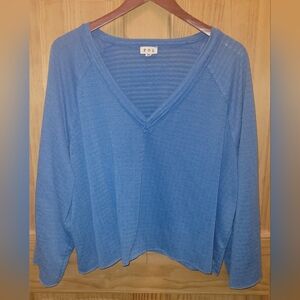 Blue POL Sheer V Neck Sweater. Size Medium